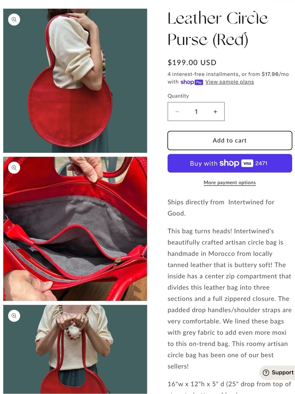 Leather Circle Purse - Red